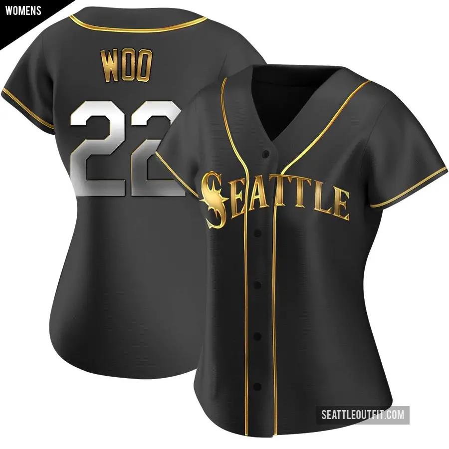 Women's Seattle Mariners ＃22 Bryan Woo Replica Gold Black en Alternate Jersey