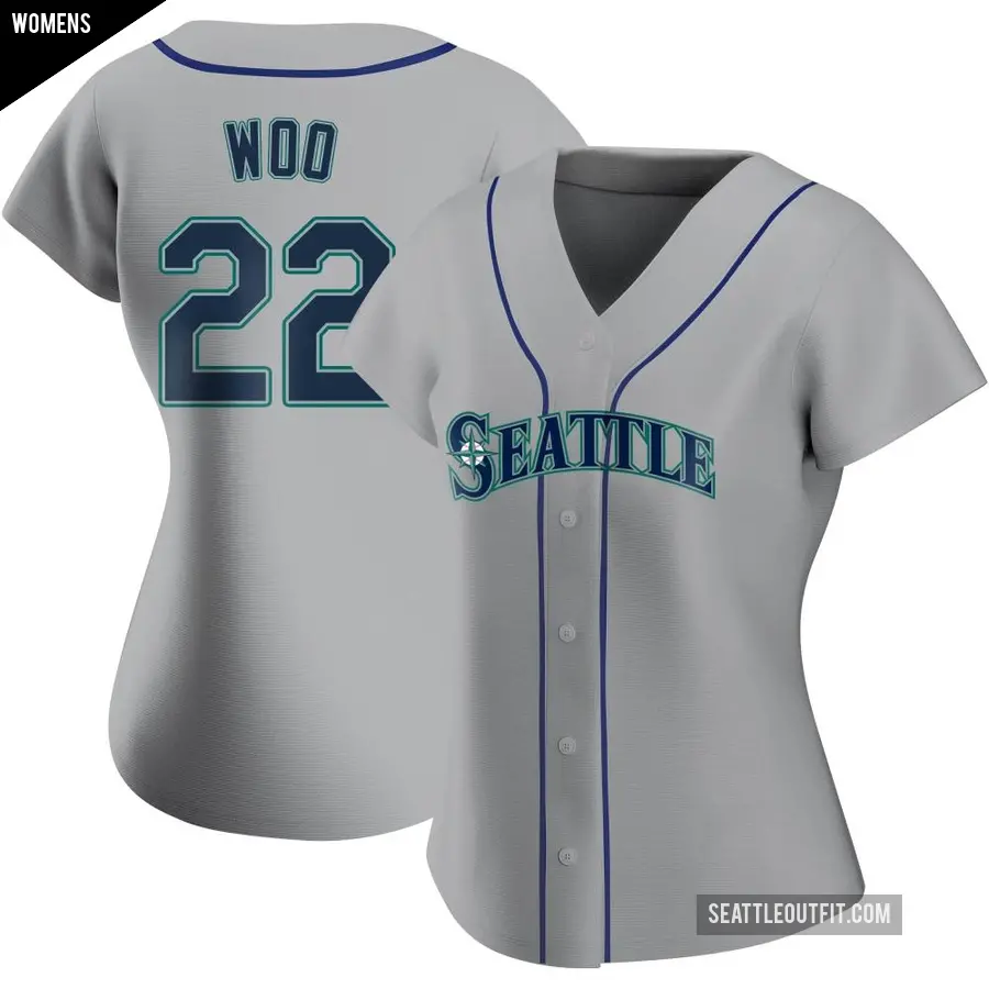 Women's Seattle Mariners ＃22 Bryan Woo Replica Gray Road Jersey
