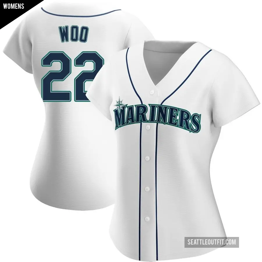 Women's Seattle Mariners ＃22 Bryan Woo Replica White Home Jersey