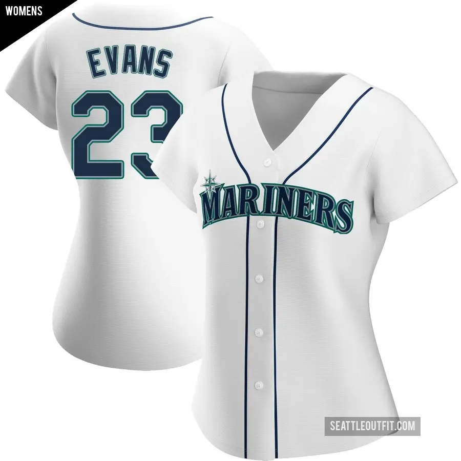 Women's Seattle Mariners ＃23 Logan Evans Authentic White Home Jersey