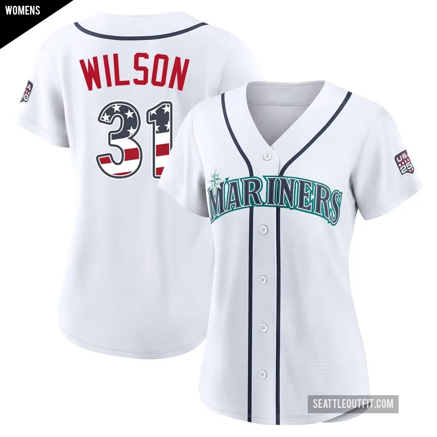 Women's Seattle Mariners ＃31 Weston Wilson Limited White USA 250 Fourth Of July Home Stadium Jersey