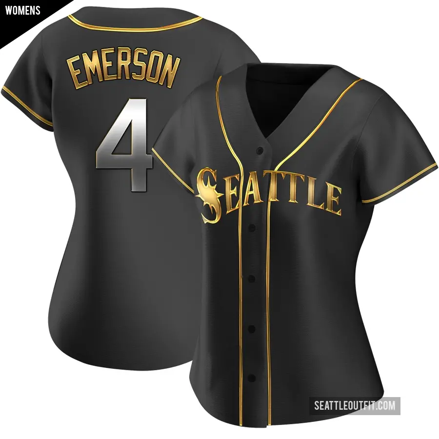 Women's Seattle Mariners ＃4 Colt Emerson Replica Gold Black en Alternate Jersey