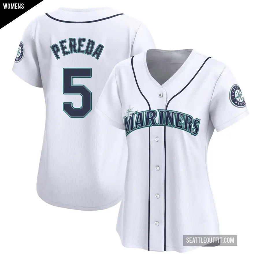 Women's Seattle Mariners ＃5 Jhonny Pereda Limited White Home Jersey
