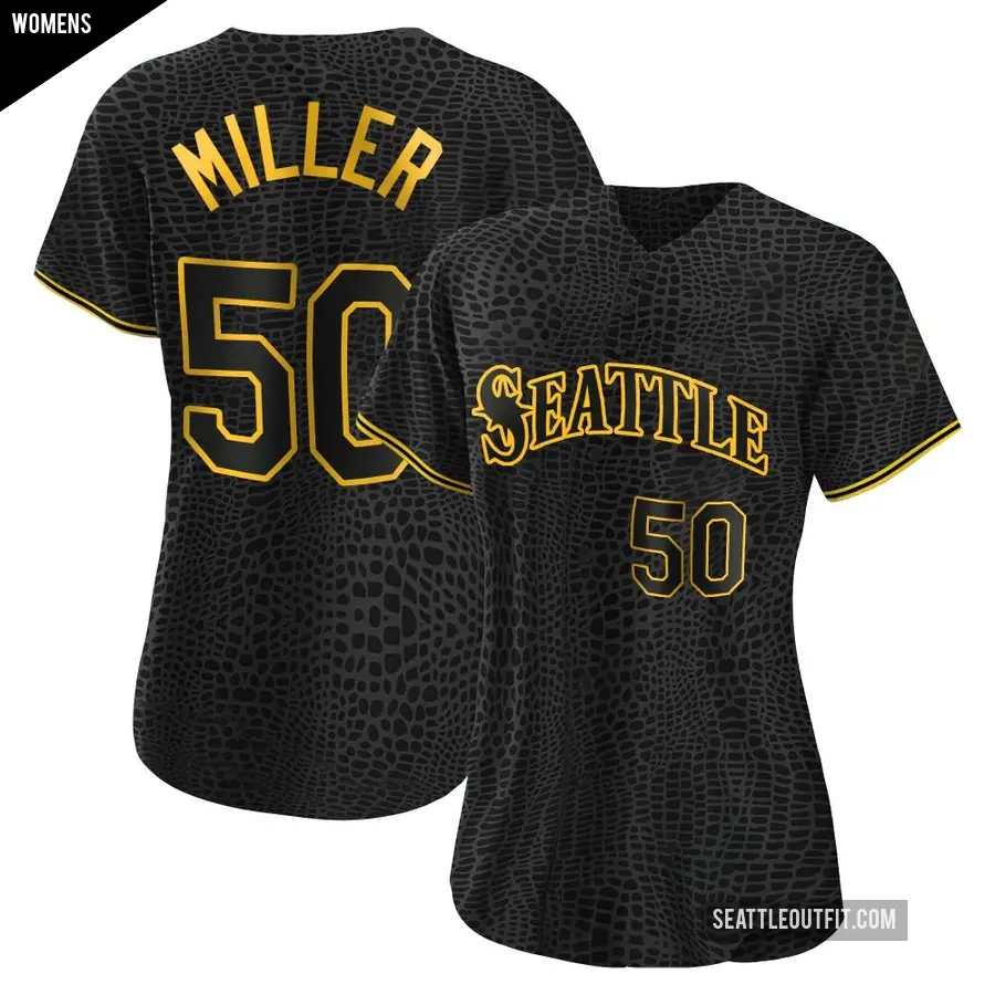 Women&#039;s Seattle Mariners &#65283;50 Bryce Miller Replica Black Snake Skin City Jersey