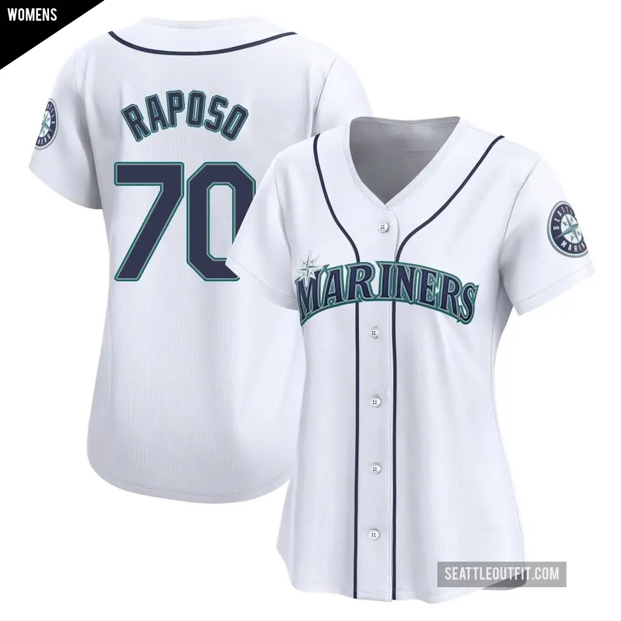 Women's Seattle Mariners ＃70 Nicholas Raposo Limited White Home Jersey