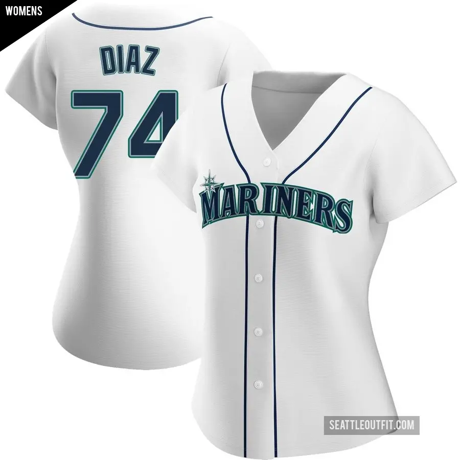 Women's Seattle Mariners ＃74 Jhonathan Diaz Authentic White Home Jersey