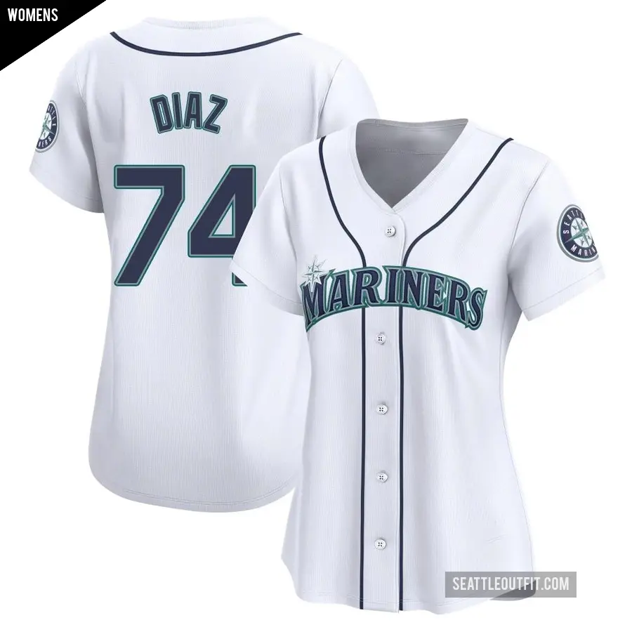 Women's Seattle Mariners ＃74 Jhonathan Diaz Limited White Home Jersey