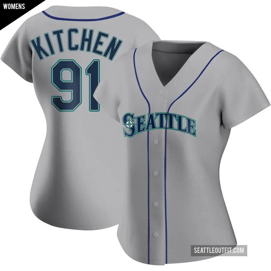 Women's Seattle Mariners ＃91 Austin Kitchen Authentic Gray Road Jersey