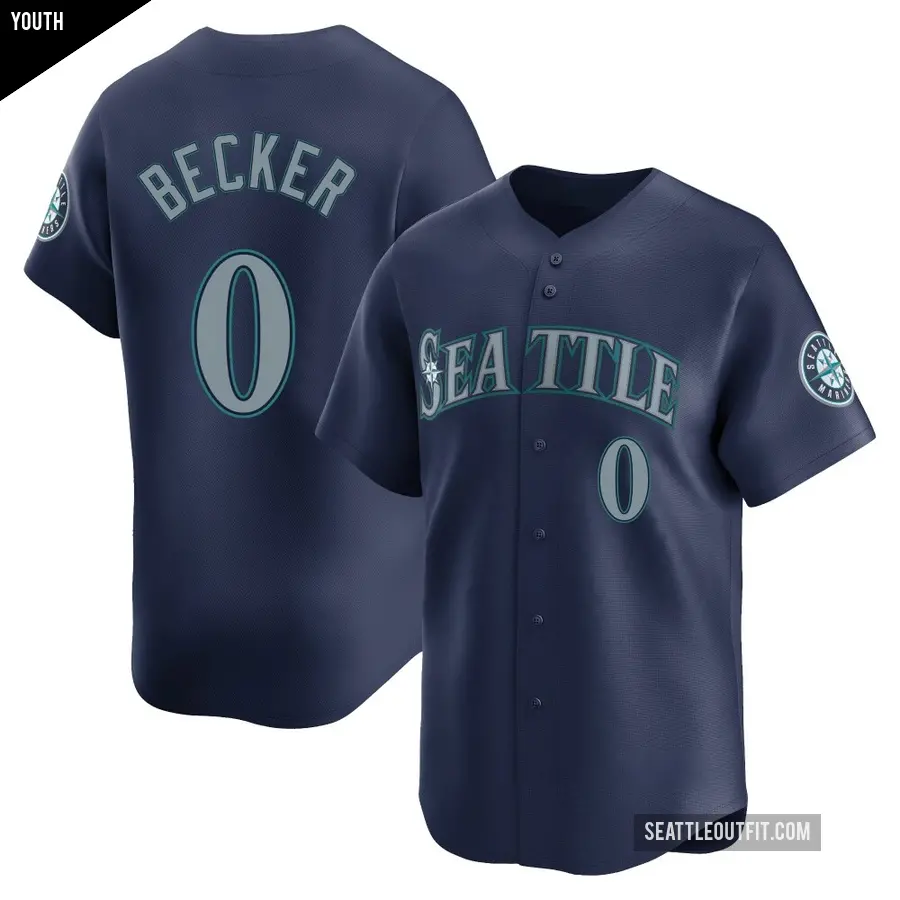 Youth Seattle Mariners ＃0 Nick Becker Limited Navy Road Jersey