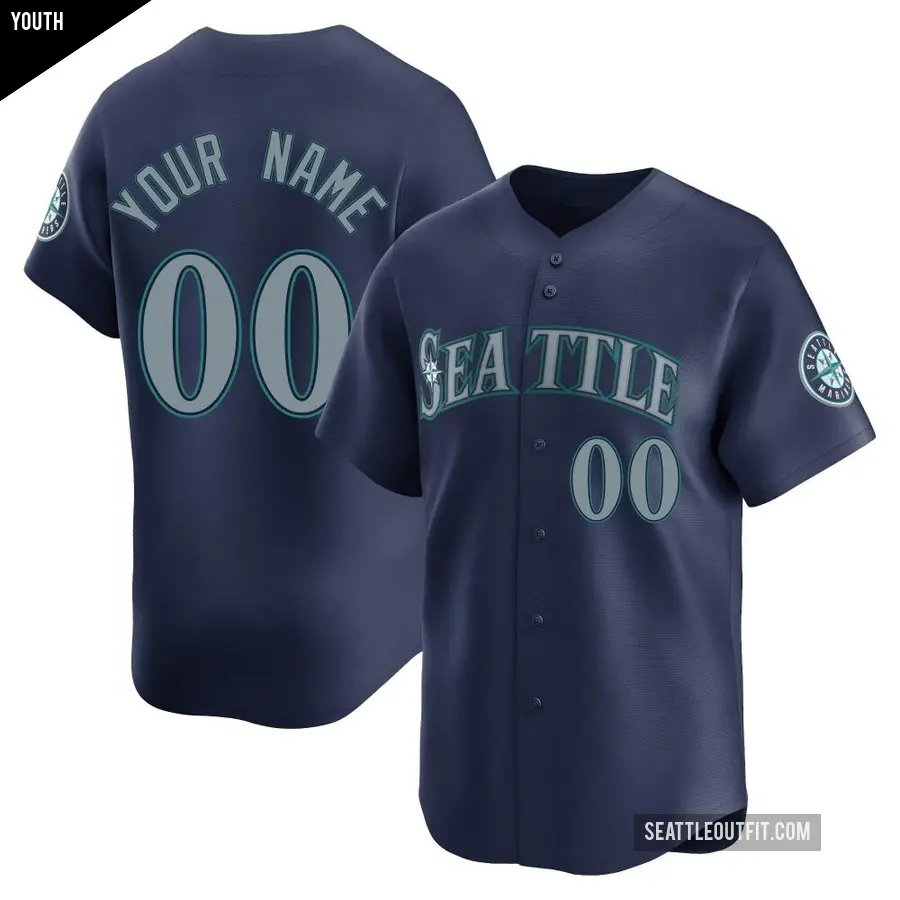 Youth Seattle Mariners ＃00 Custom Limited Navy Road Jersey