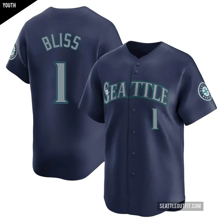 Youth Seattle Mariners ＃1 Ryan Bliss Limited Navy Road Jersey