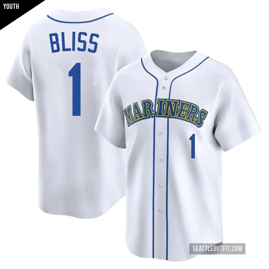 Youth Seattle Mariners ＃1 Ryan Bliss Limited White Throwback Cooperstown Collection Jersey