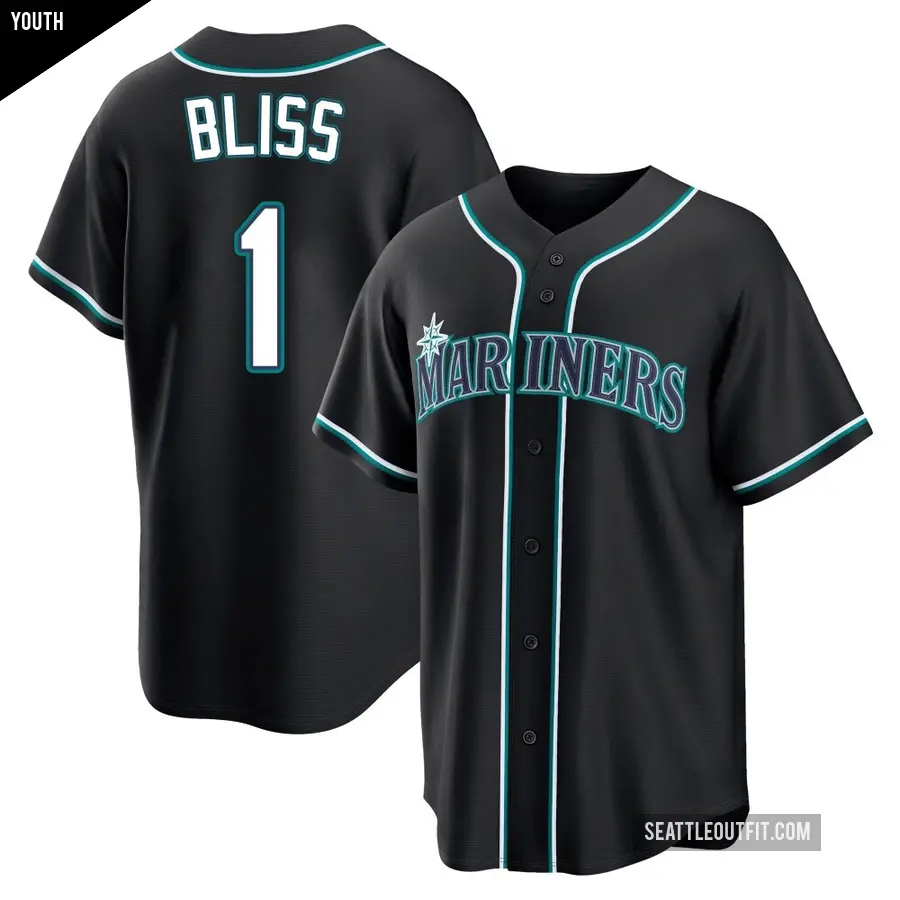 Youth Seattle Mariners ＃1 Ryan Bliss Replica Black Fashion Out Jersey