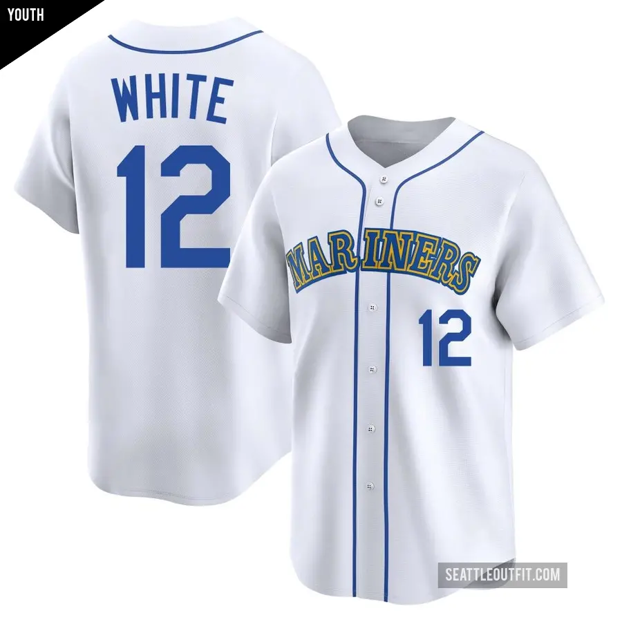 Youth Seattle Mariners ＃12 Evan White Limited White Throwback Cooperstown Collection Jersey