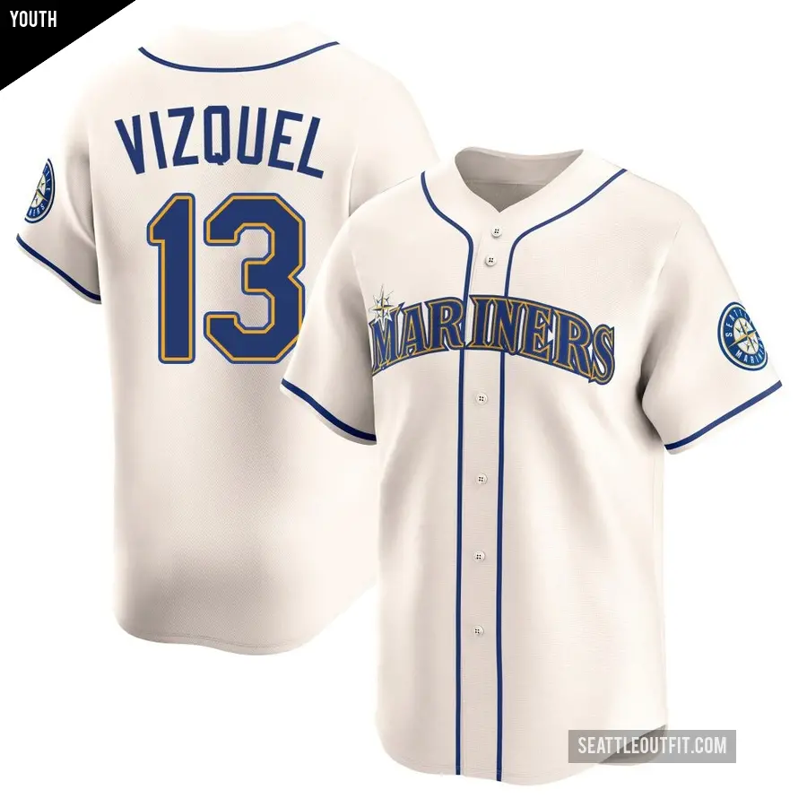 Youth Seattle Mariners ＃13 Omar Vizquel Limited Cream Alternate Jersey