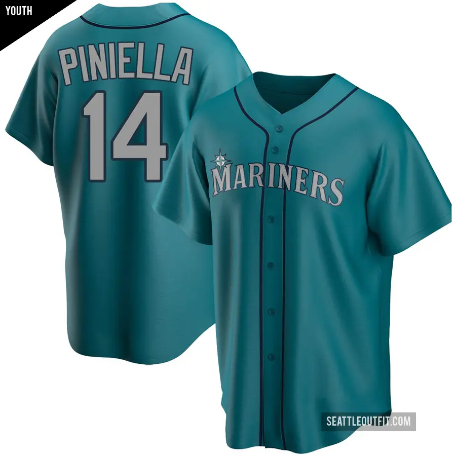 Youth Seattle Mariners ＃14 Lou Piniella Replica Aqua Alternate Jersey