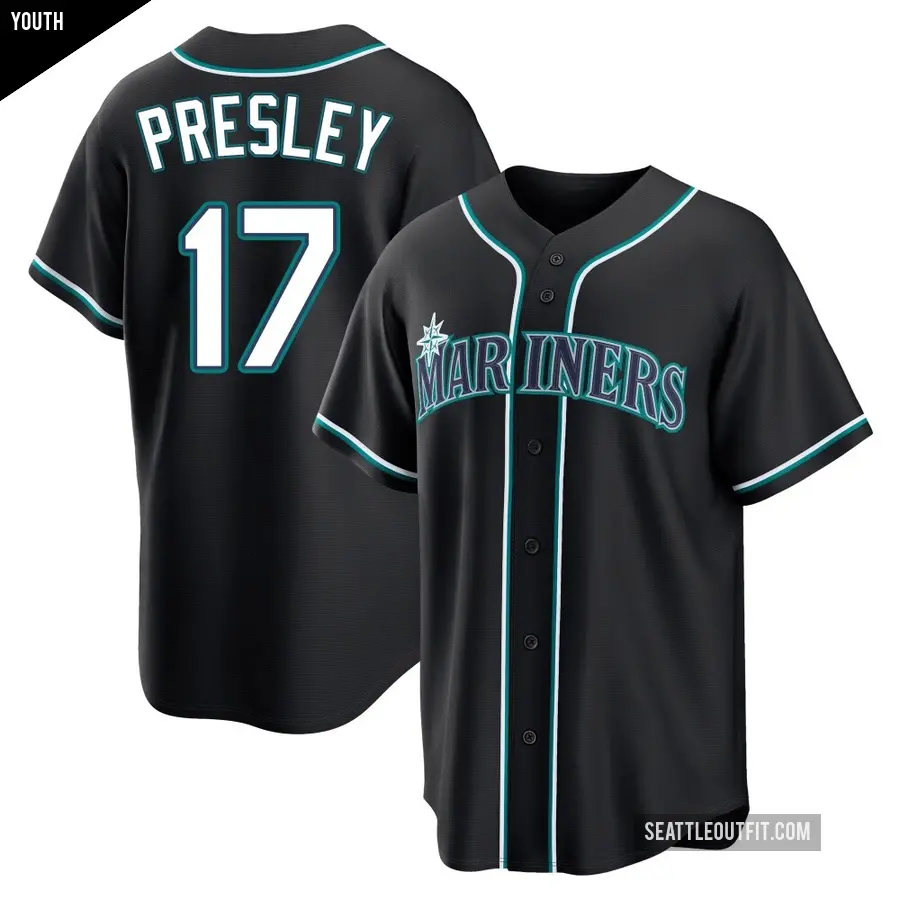 Youth Seattle Mariners ＃17 Jim Presley Replica Black Fashion Out Jersey