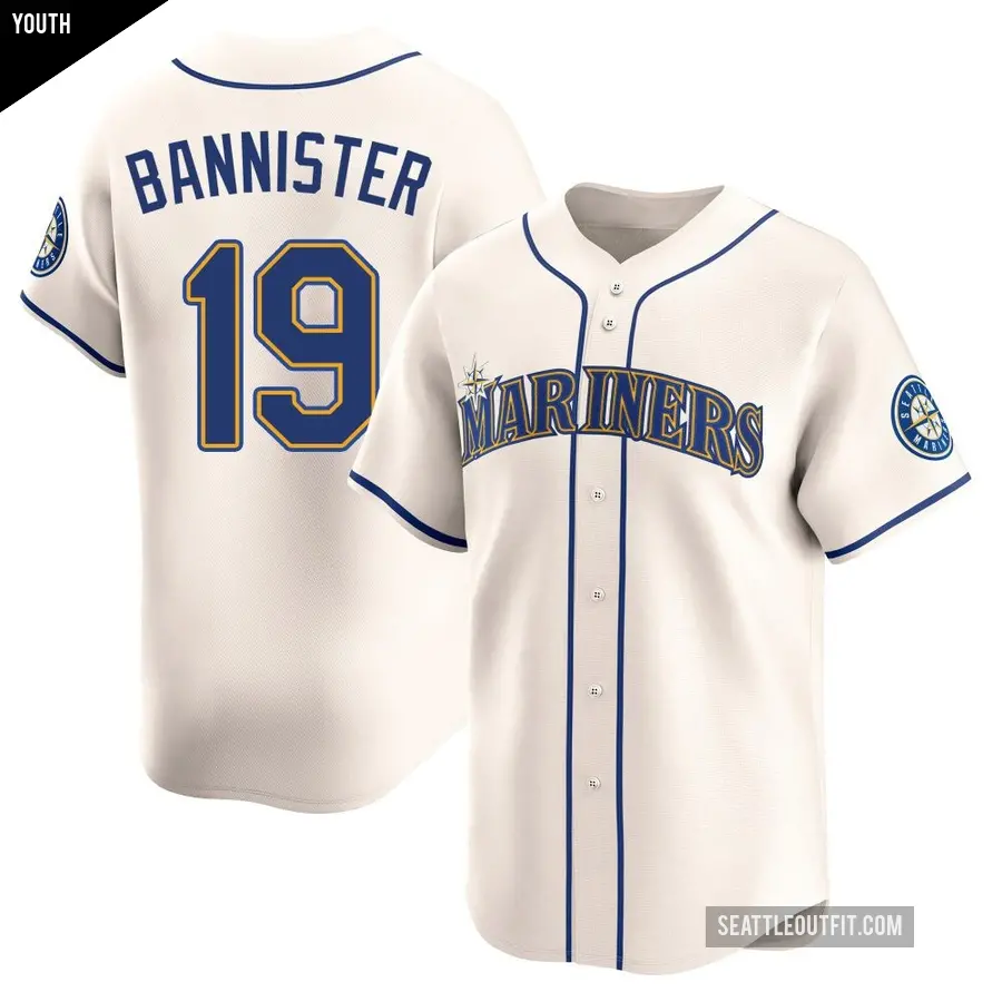 Youth Seattle Mariners ＃19 Floyd Bannister Limited Cream Alternate Jersey