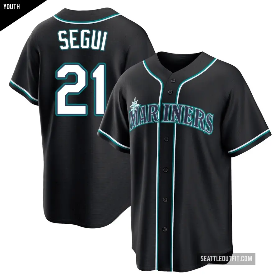 Youth Seattle Mariners ＃21 David Segui Replica Black Fashion Out Jersey