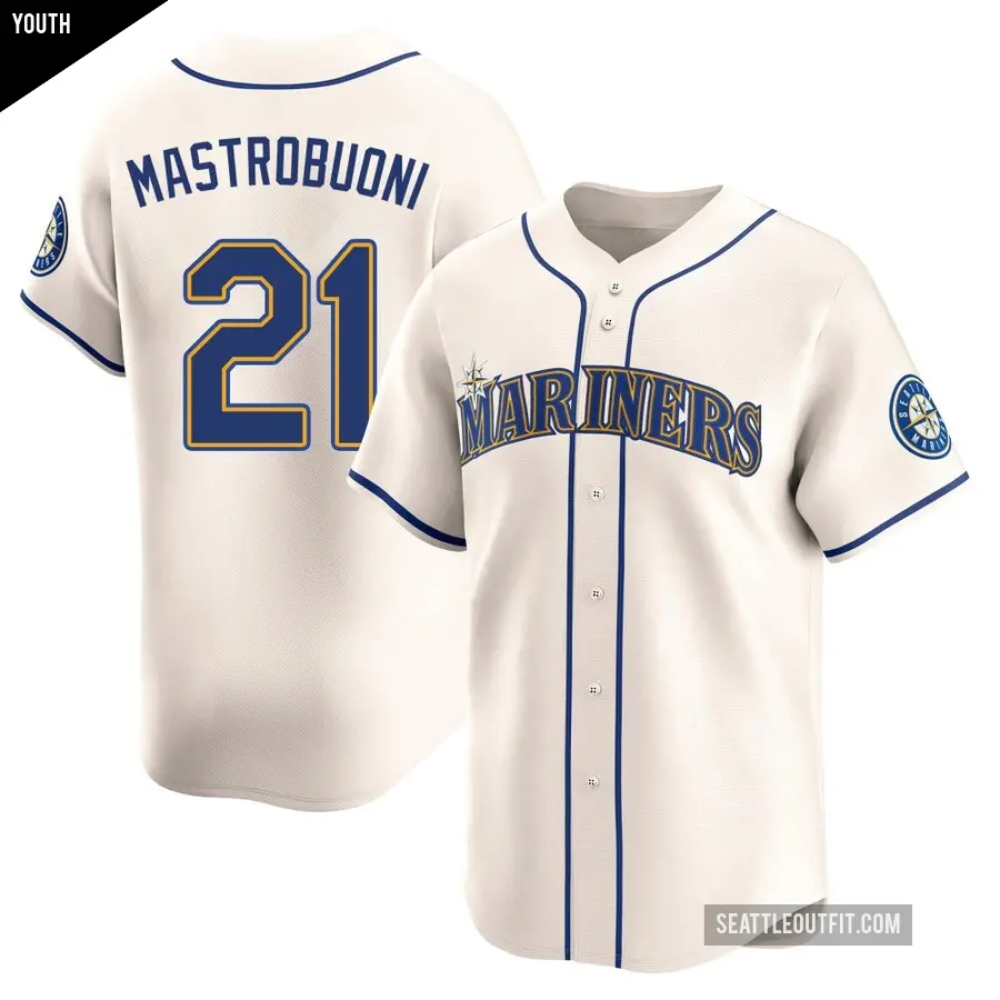 Youth Seattle Mariners ＃21 Miles Mastrobuoni Limited Cream Alternate Jersey