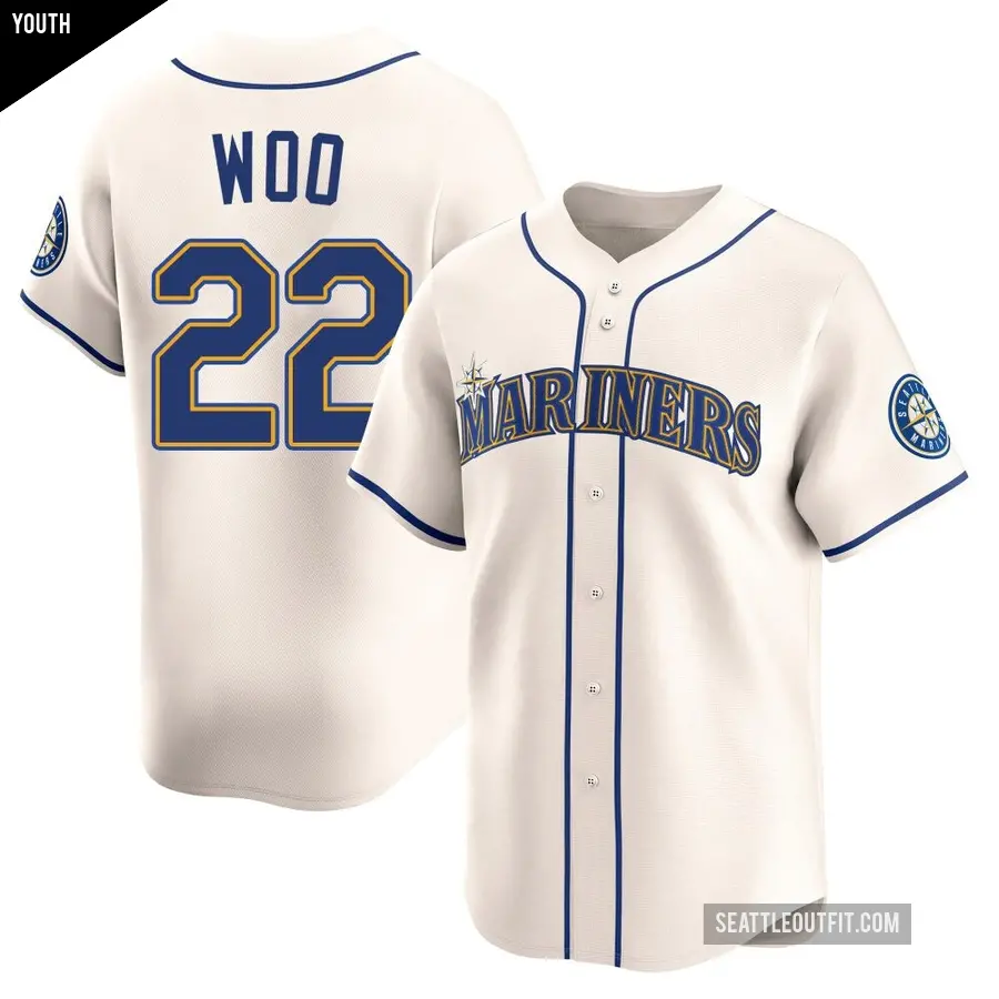 Youth Seattle Mariners ＃22 Bryan Woo Limited Cream Alternate Jersey