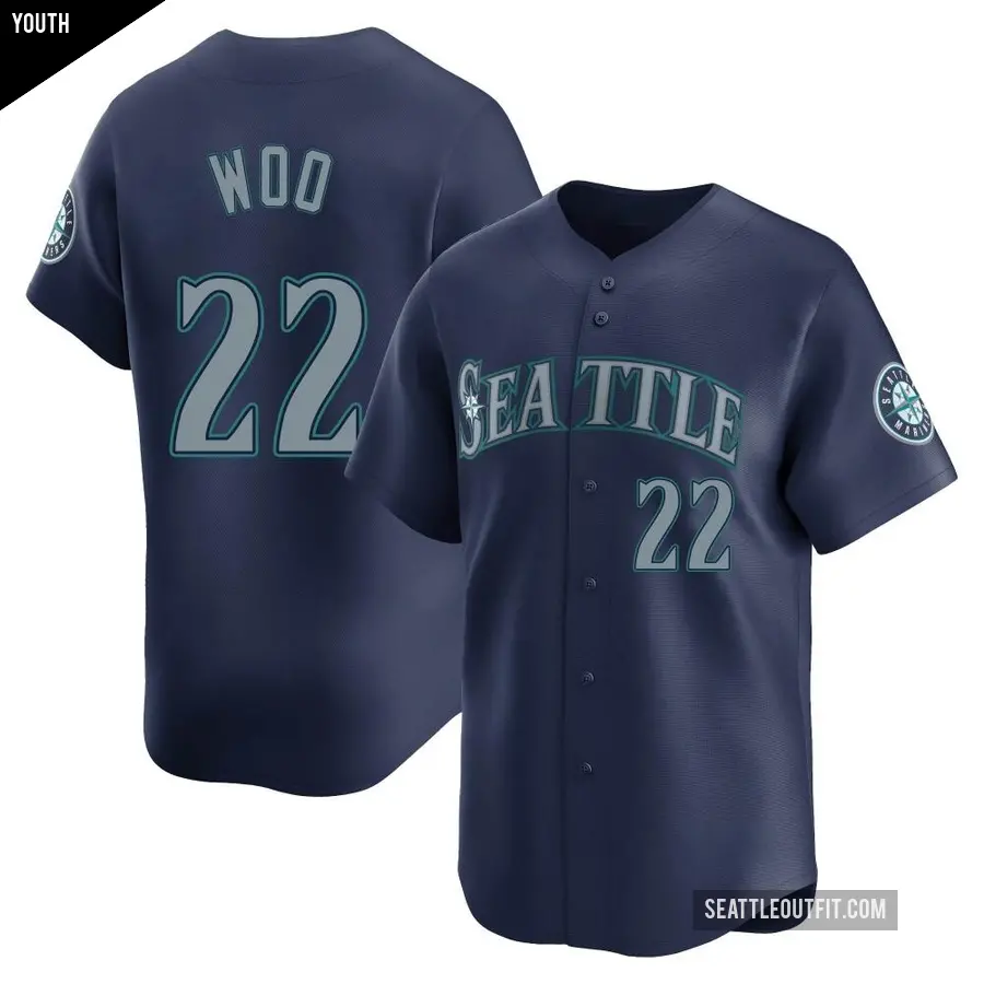Youth Seattle Mariners ＃22 Bryan Woo Limited Navy Road Jersey
