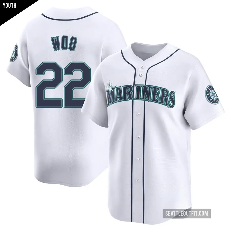 Youth Seattle Mariners ＃22 Bryan Woo Limited White Home Jersey