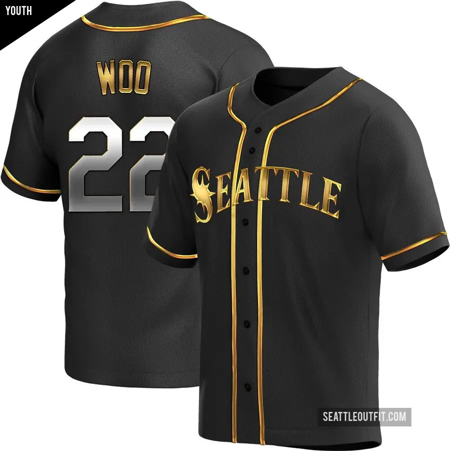 Youth Seattle Mariners ＃22 Bryan Woo Replica Gold Black en Alternate Jersey