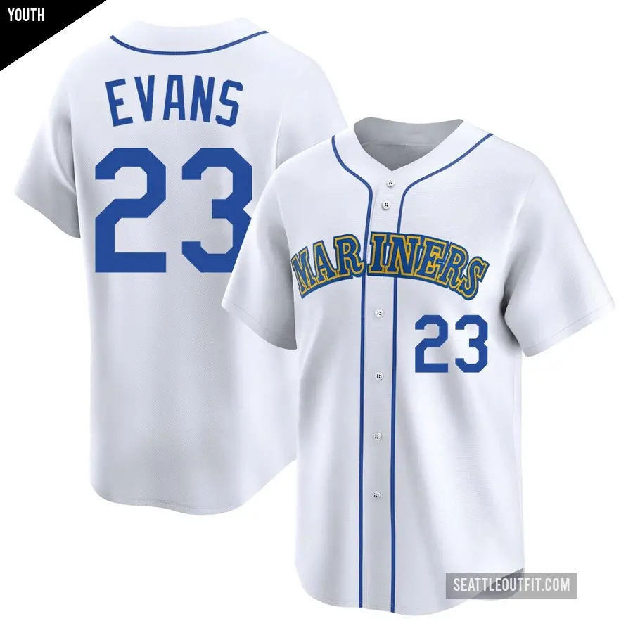 Youth Seattle Mariners ＃23 Logan Evans Limited White Throwback Cooperstown Collection Jersey