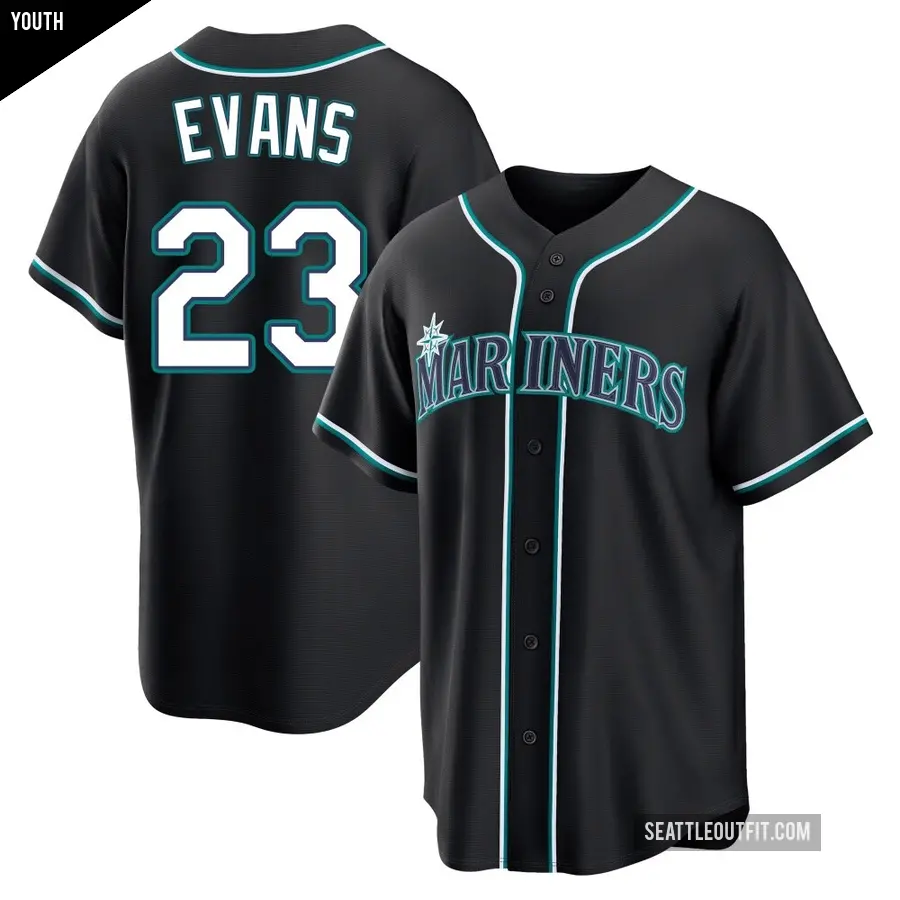 Youth Seattle Mariners ＃23 Logan Evans Replica Black Fashion Out Jersey