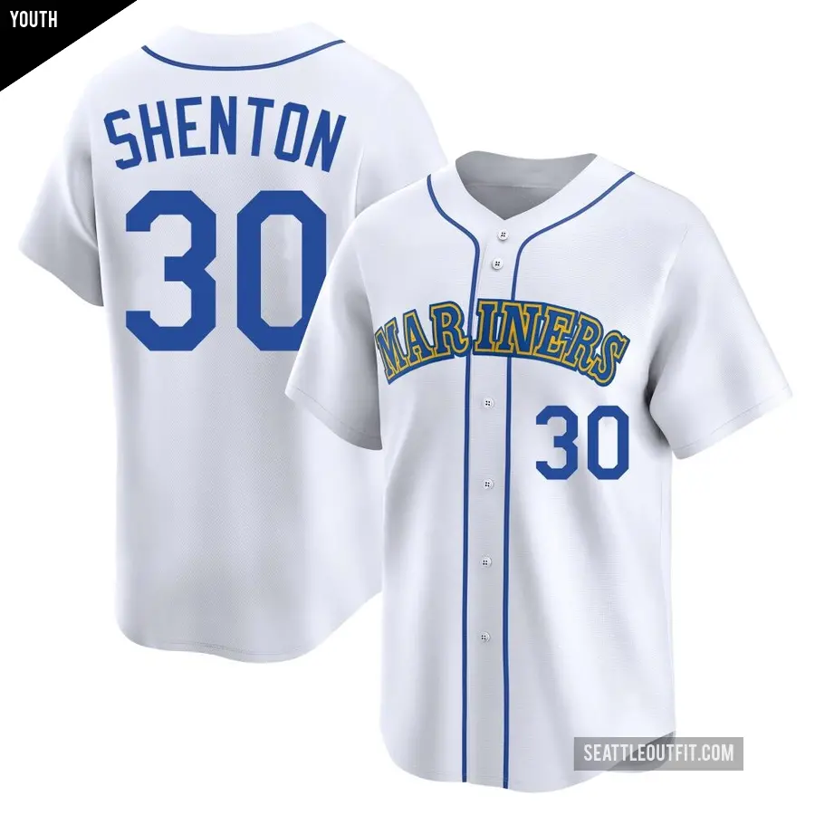 Youth Seattle Mariners ＃30 Austin Shenton Limited White Throwback Cooperstown Collection Jersey