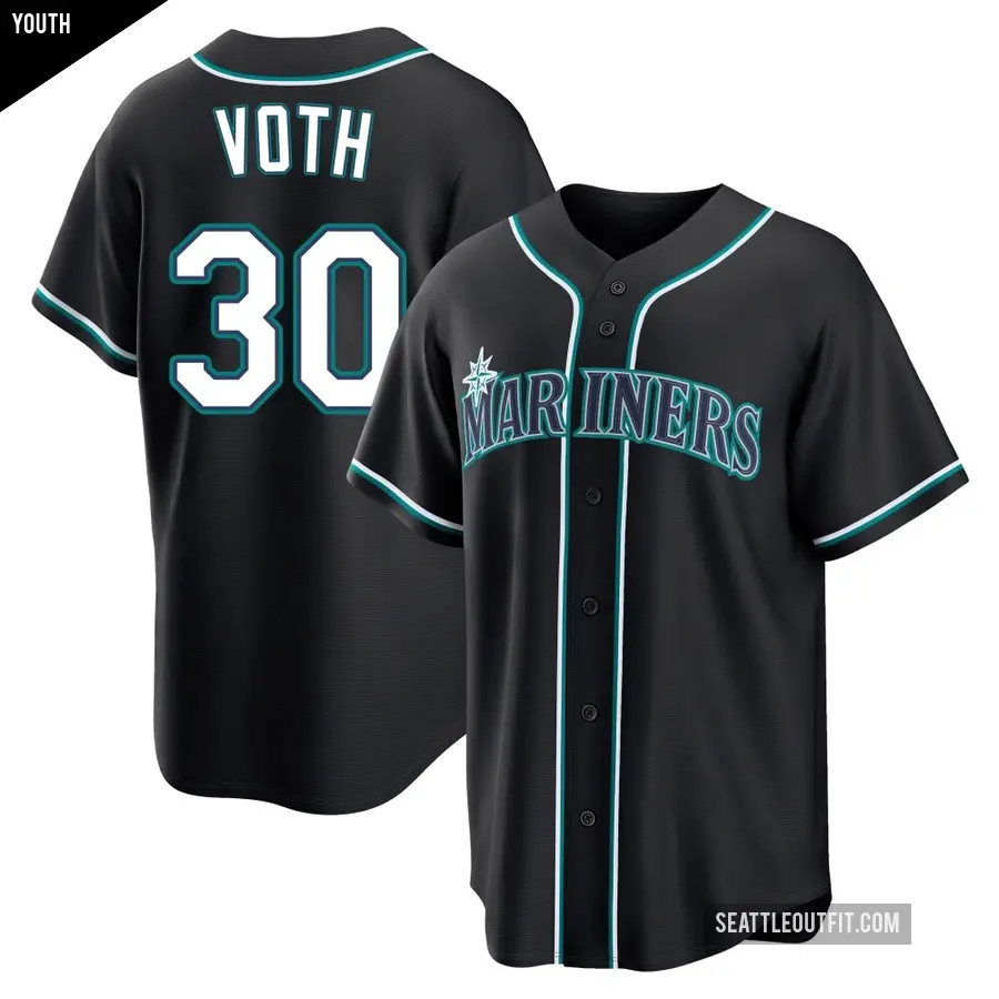 Youth Seattle Mariners ＃30 Austin Voth Replica Black Fashion Out Jersey