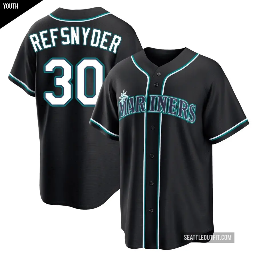 Youth Seattle Mariners ＃30 Rob Refsnyder Replica Black Fashion Out Jersey