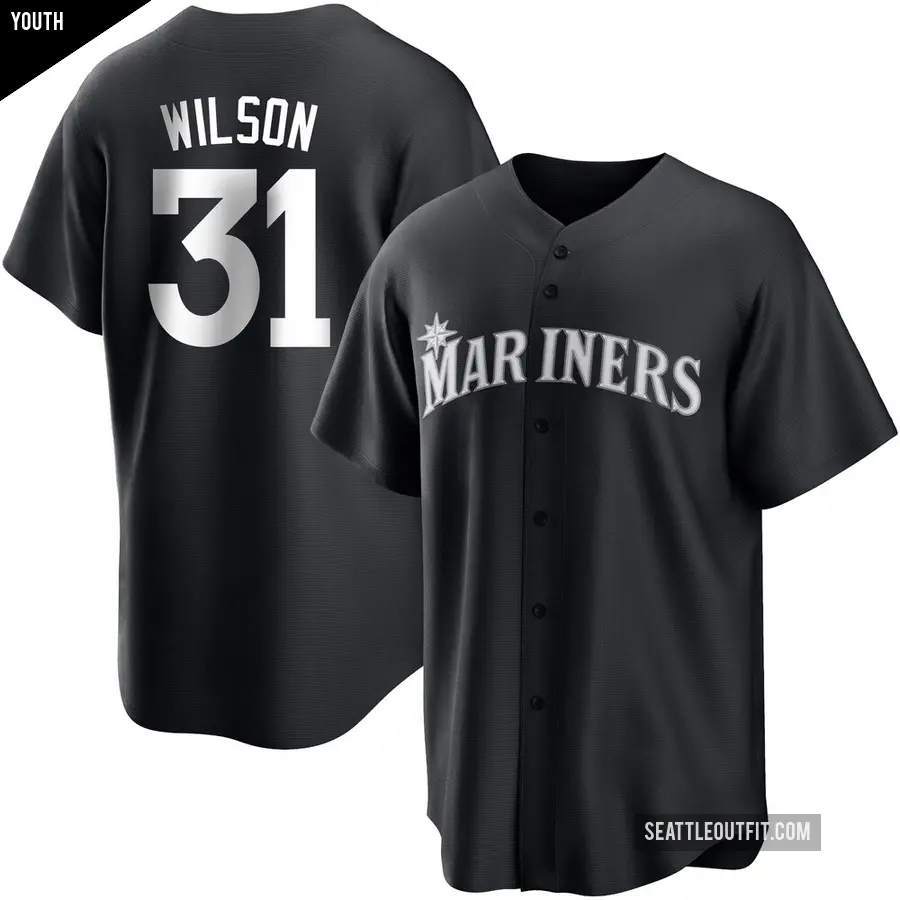 Youth Seattle Mariners ＃31 Weston Wilson Replica Black/White Jersey