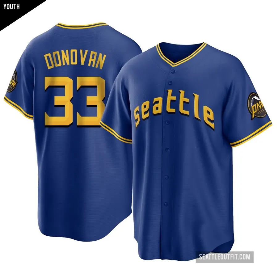 Youth Seattle Mariners ＃33 Brendan Donovan Replica Royal 2023 City Connect Jersey
