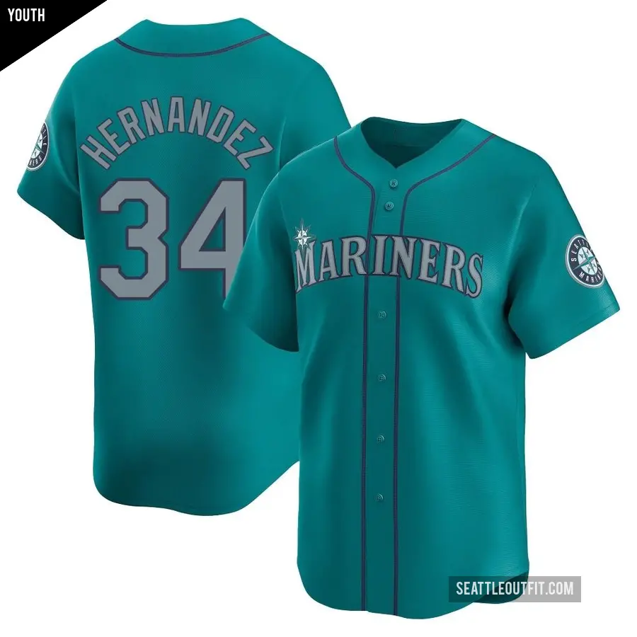 Youth Seattle Mariners ＃34 Felix Hernandez Limited Aqua Alternate Jersey