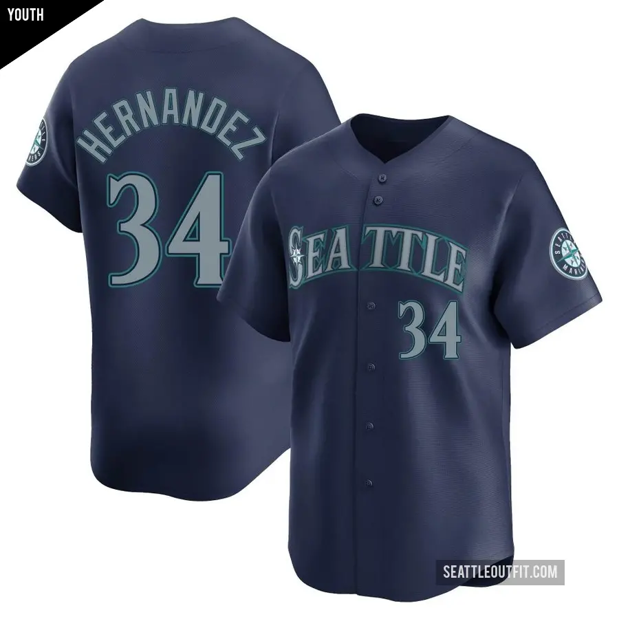 Youth Seattle Mariners ＃34 Felix Hernandez Limited Navy Road Jersey