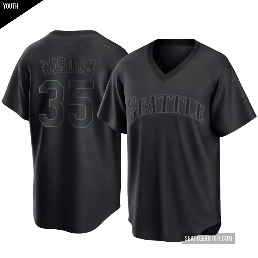 Youth Seattle Mariners ＃35 Patrick Wisdom Replica Black Pitch Fashion Jersey