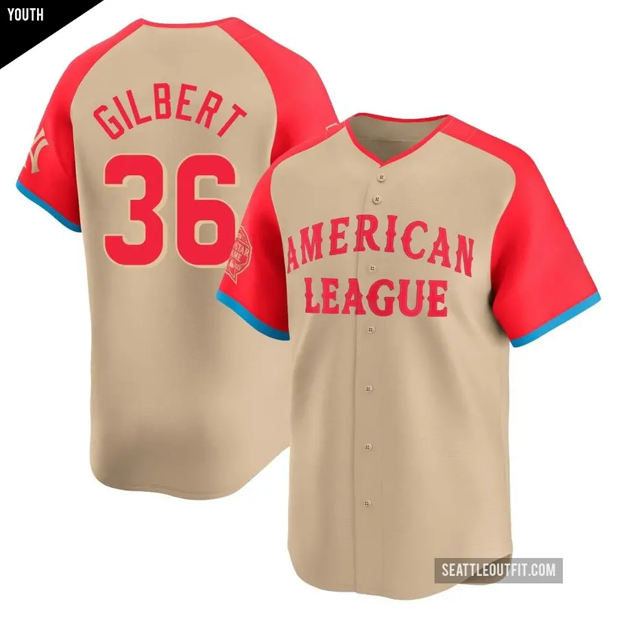 Youth Seattle Mariners ＃36 Logan Gilbert Limited Cream American League 2024 All-Star Game Jersey