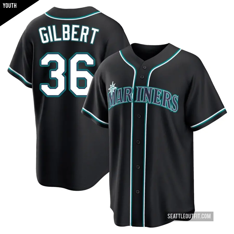 Youth Seattle Mariners ＃36 Logan Gilbert Replica Black Fashion Out Jersey
