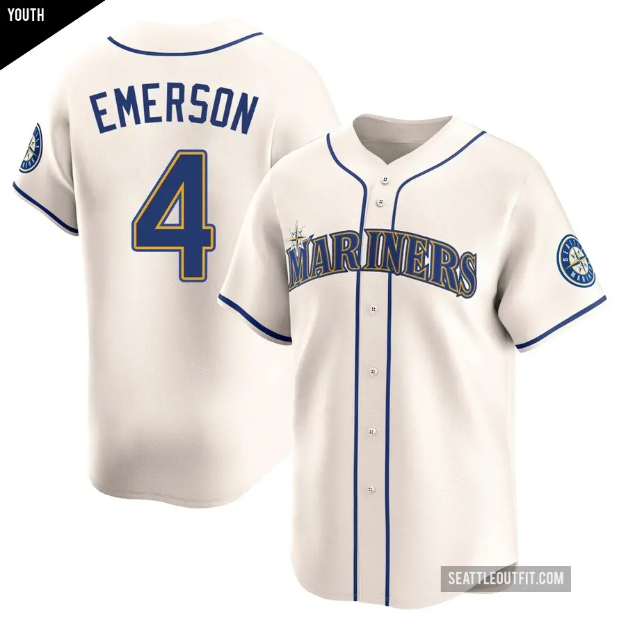 Youth Seattle Mariners ＃4 Colt Emerson Limited Cream Alternate Jersey