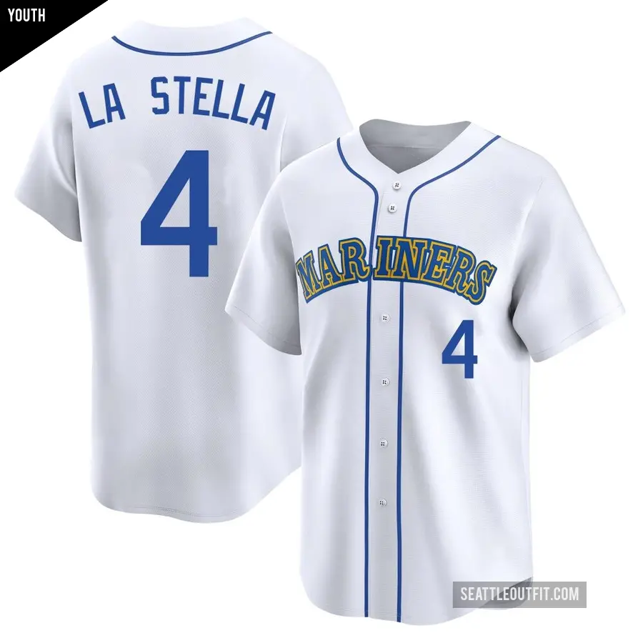 Youth Seattle Mariners ＃4 Tommy La Stella Limited White Throwback Cooperstown Collection Jersey