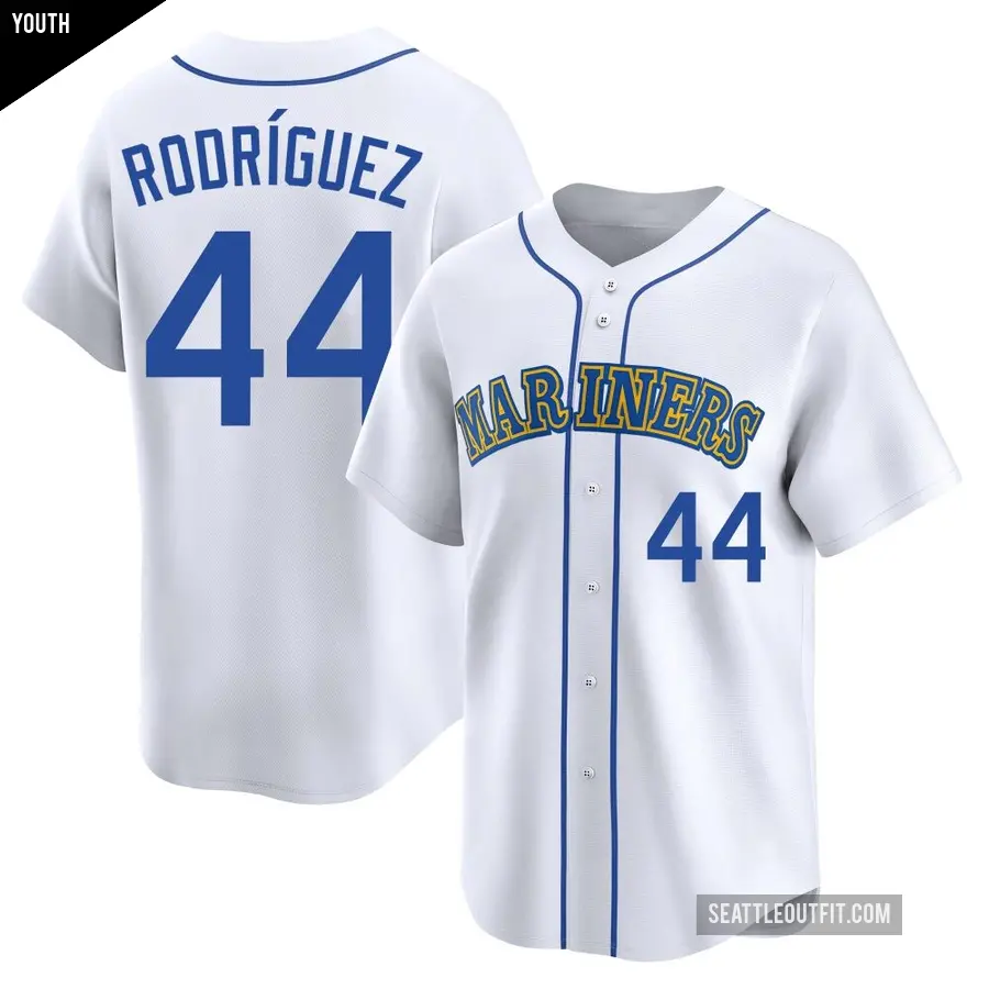 Youth Seattle Mariners ＃44 Julio Rodriguez Limited White Throwback Cooperstown Collection Jersey