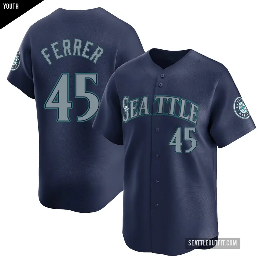Youth Seattle Mariners ＃45 Jose Ferrer Limited Navy Road Jersey