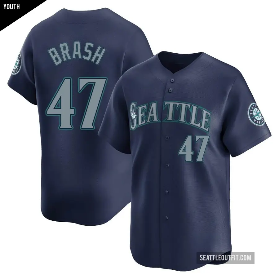 Youth Seattle Mariners ＃47 Matt Brash Limited Navy Road Jersey