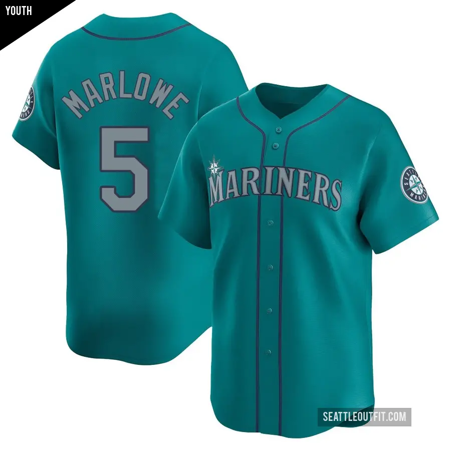 Youth Seattle Mariners ＃5 Cade Marlowe Limited Aqua Alternate Jersey