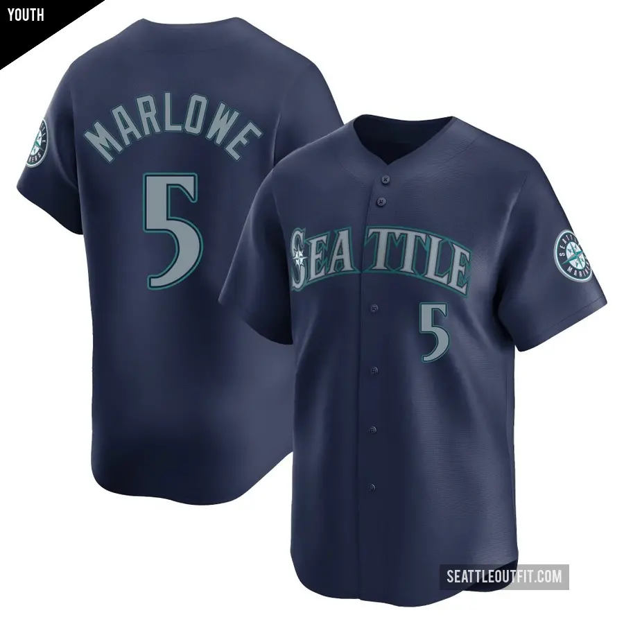 Youth Seattle Mariners ＃5 Cade Marlowe Limited Navy Road Jersey