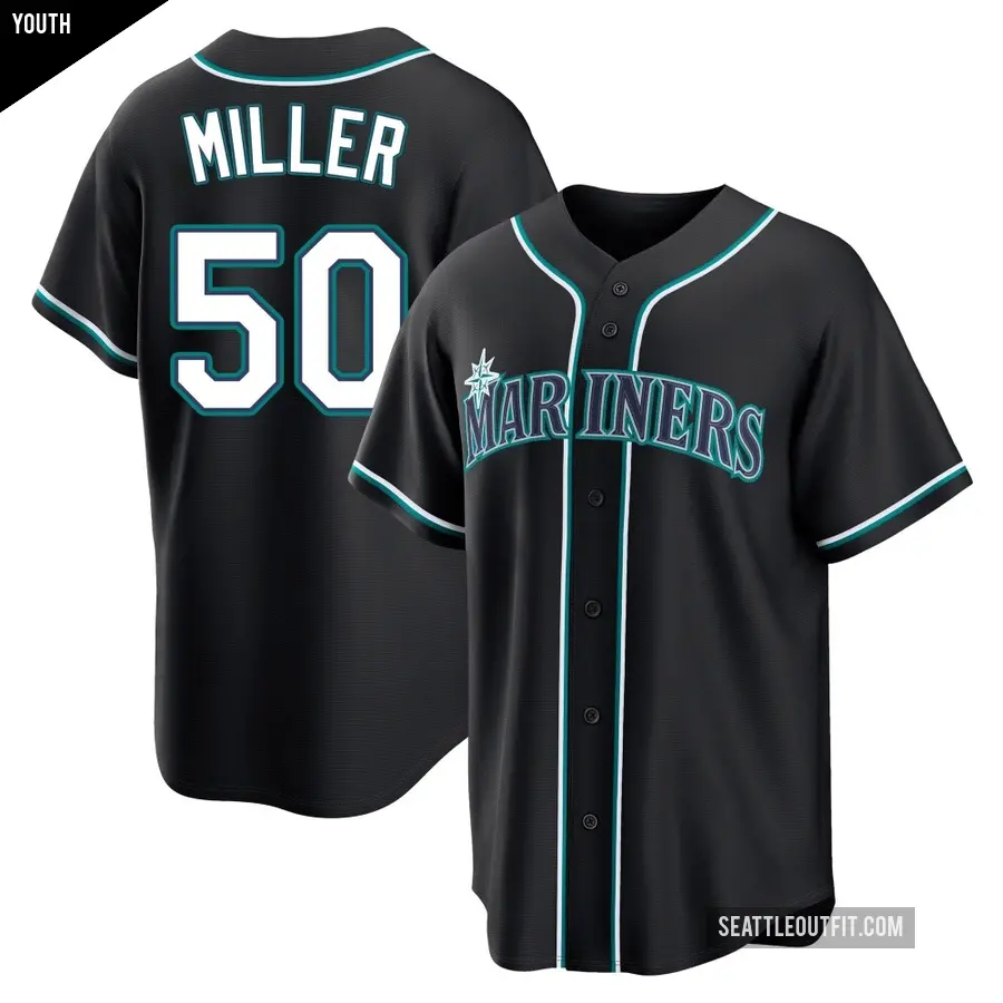 Youth Seattle Mariners ＃50 Bryce Miller Replica Black Fashion Out Jersey