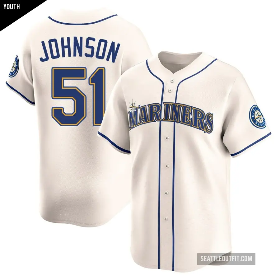 Youth Seattle Mariners ＃51 Randy Johnson Limited Cream Alternate Jersey
