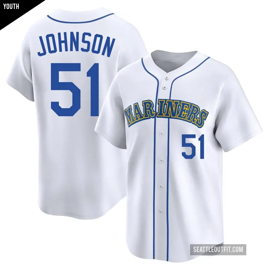 Youth Seattle Mariners ＃51 Randy Johnson Limited White Throwback Cooperstown Collection Jersey